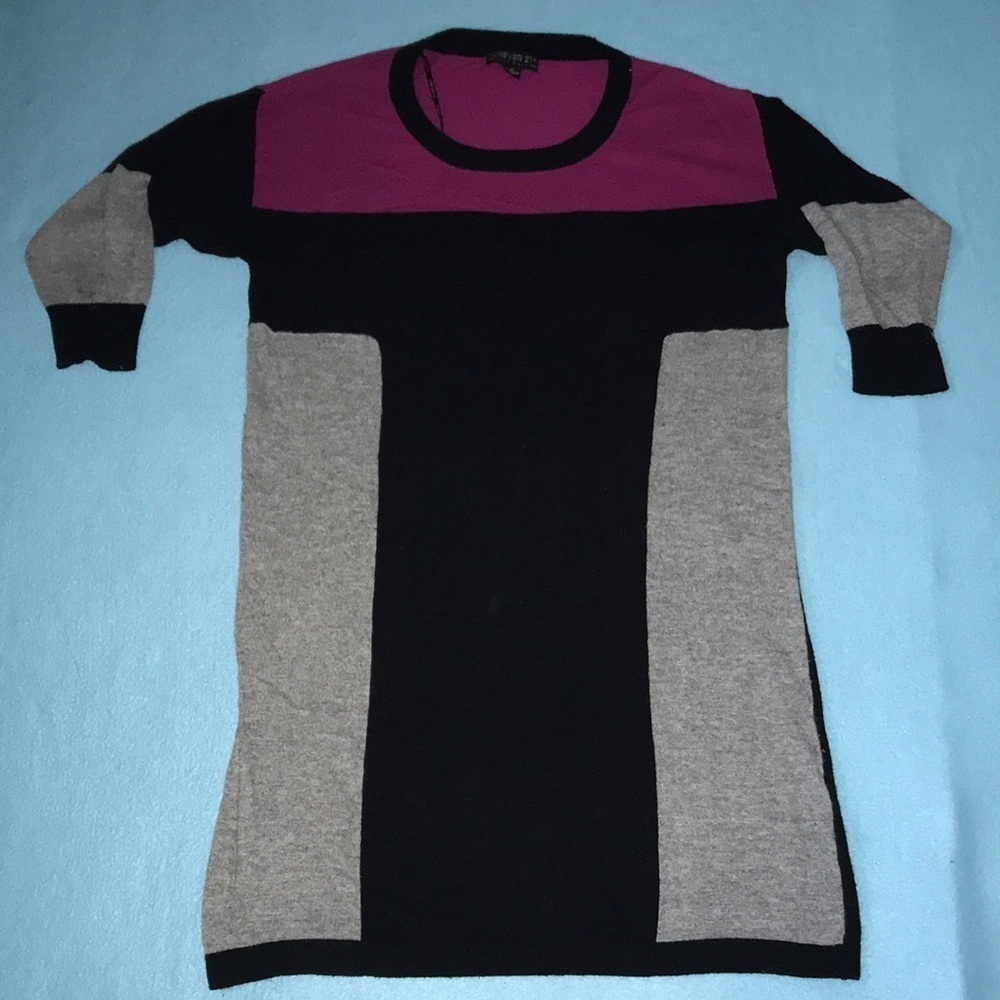 𝅺FOREVER 21 + color block midi sweater dress crew neck black purple gray size 1X